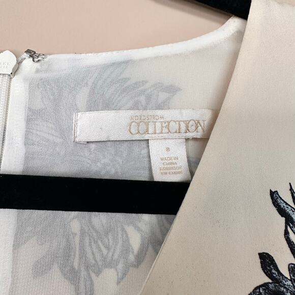 Nordstrom Collection Silk Floral A-line Ivory Sleeveless Cocktail Dress Size 8 - Picture 3 of 12